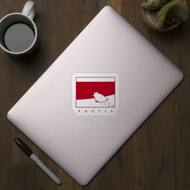 Poetic mood, a pig on the beach in red ink by croquis design